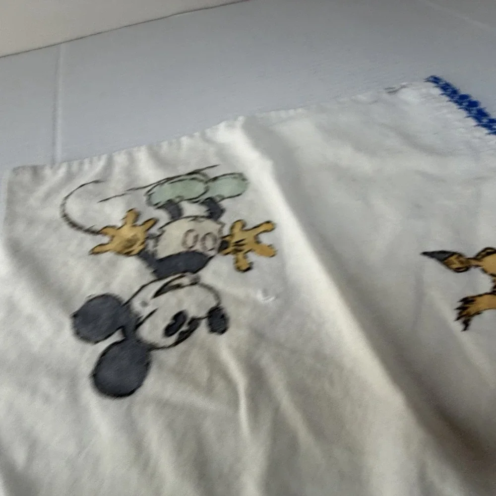 Vintage Cross Stitch‎ Mickey Mouse & Bird White Pillow Case Blue Crochet Small